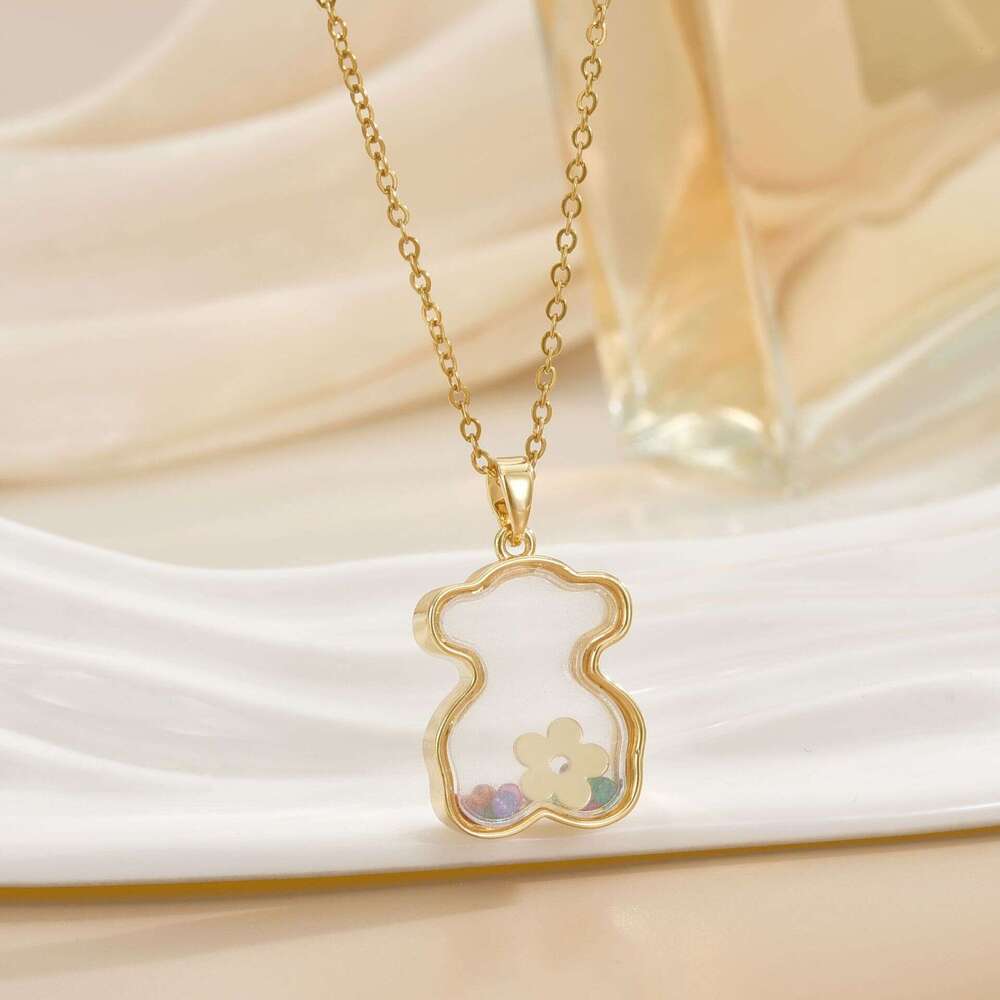 Heart-Shaped Bear Necklace For Women Copper Gold-Plated Zircon Pendant Niche Design High-End Clavicle Chain 3De