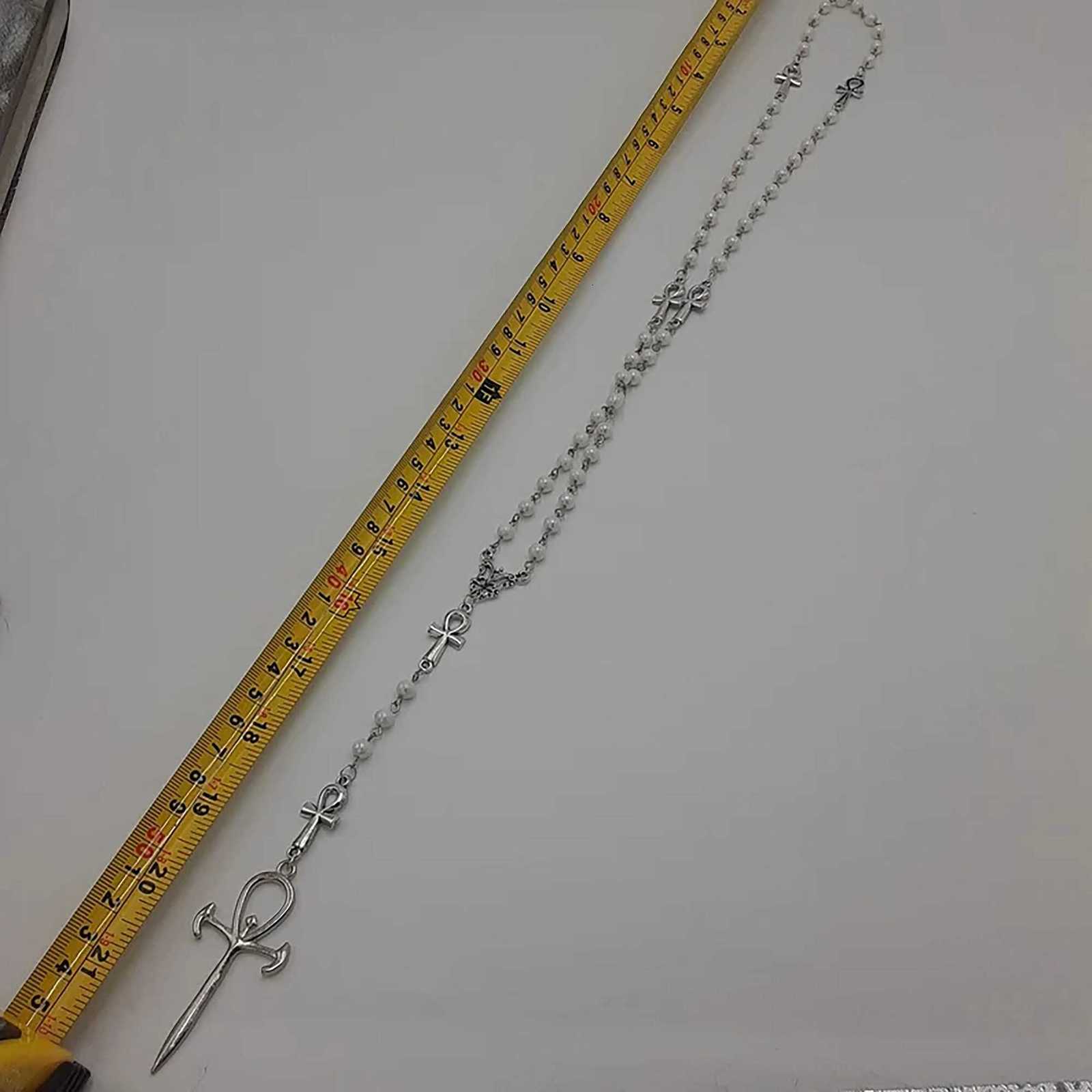 Handmade Pearl Ankh Rosary Occult Vamp Goth Ankh Beads Gothic Vampire Cross Necklace Victorian Cross Egyptian Jewelry GiftXJ250717
