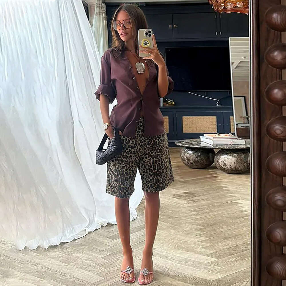 Pure Cotton Spring Summer Fashion Five-Point Ins Style Street Leopard Print Shorts For Women B5