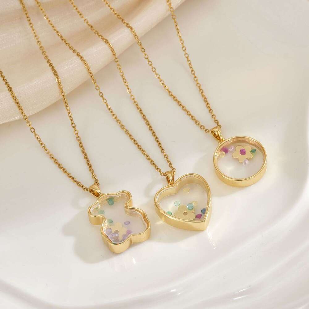 Heart-Shaped Bear Necklace For Women Copper Gold-Plated Zircon Pendant Niche Design High-End Clavicle Chain 3De