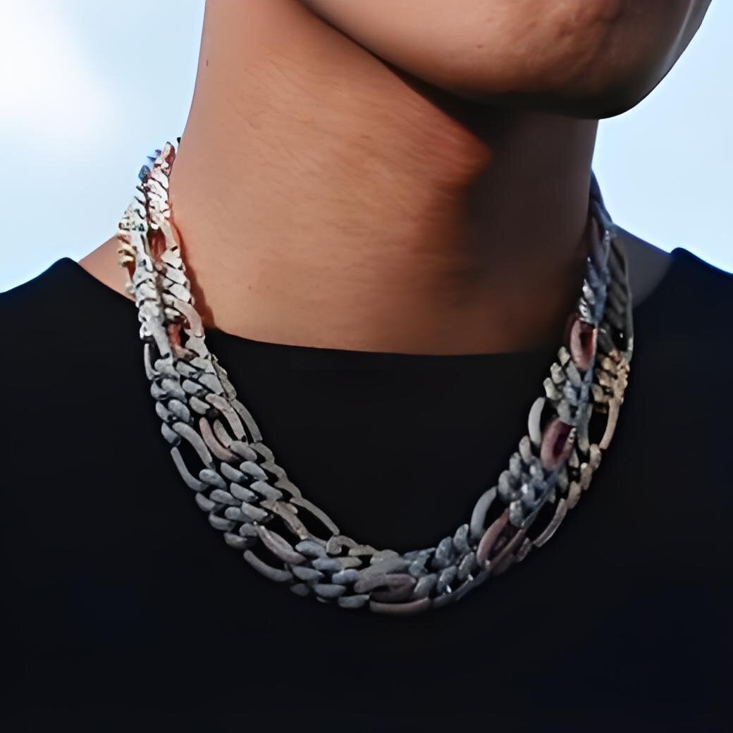 China Gold Full Pave Setting Moissanite 3:1 Hiphop Figaro Chain Necklace Jewelry Free shipping Free shipping