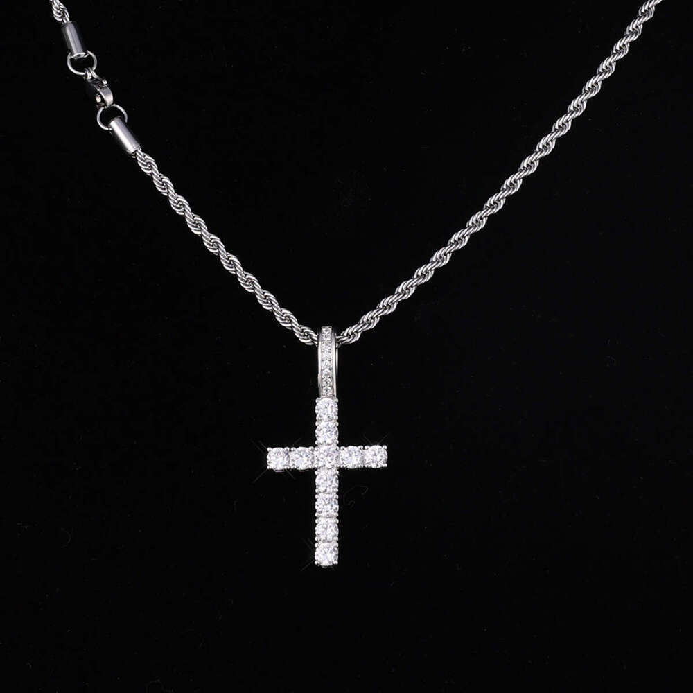 Full Cross Pendant Fashion Creative Personality Square Dia Alloy Braided Chain Necklace