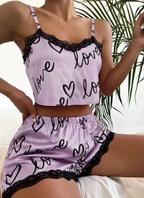 2 Pieces Set WomenS Pajama Shorts Suit Homewear Print Underwear Sexy Pajamas Lingerie Camisoles Tanks Nighty Ladies Sleepwear W250717