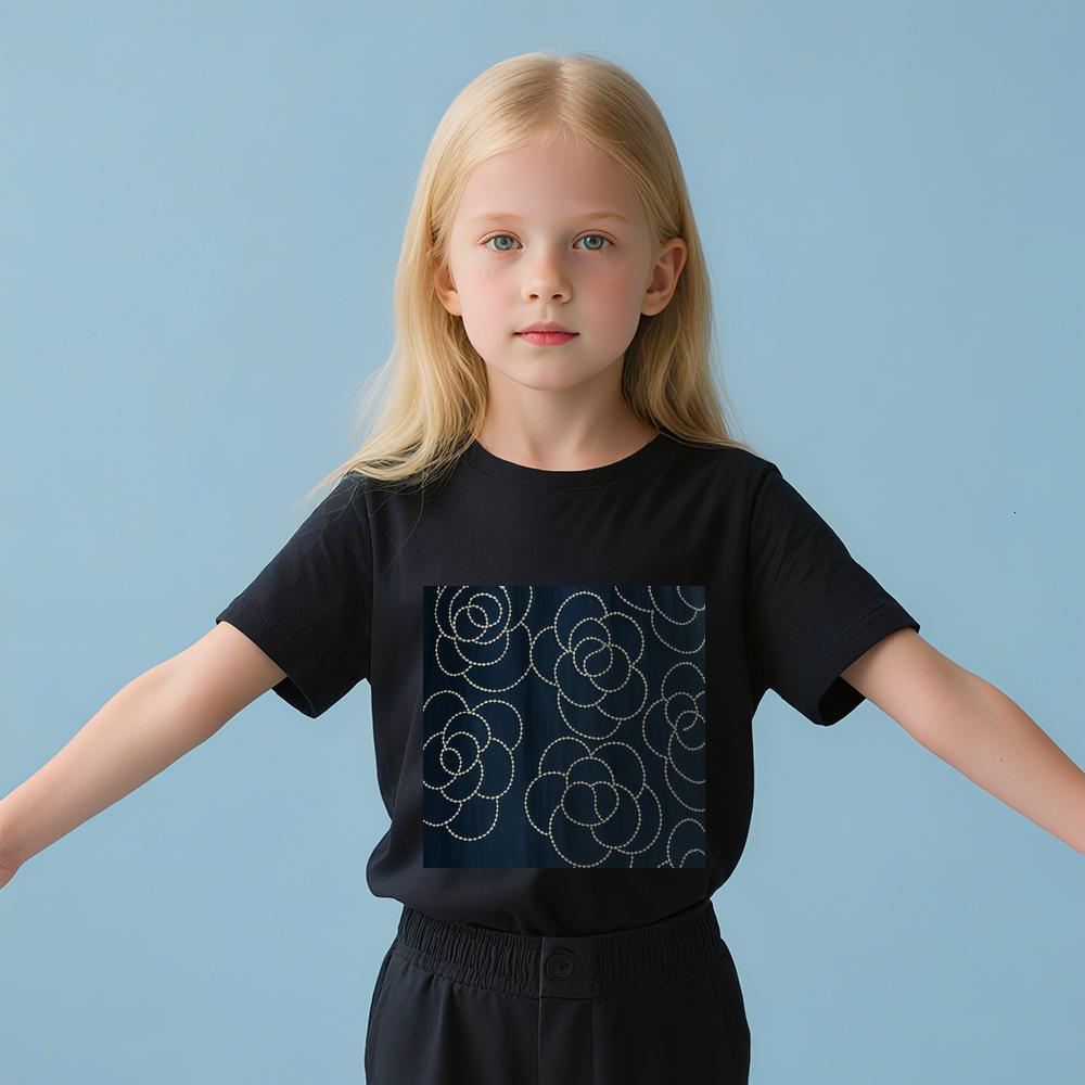 ddmywed Boy and girl Children's T-shirt T-shirt with pattern of white circles on a blue background