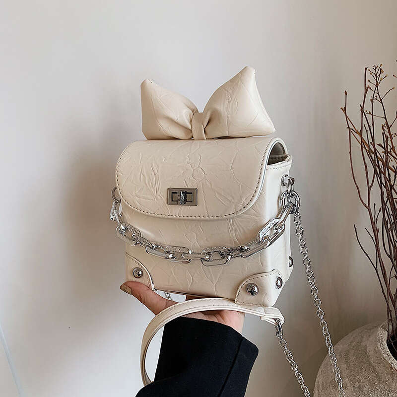 Crossbody Trendy Mini for Women New Solid Color Bow Chain Handbag Small Square Shoulder Bag