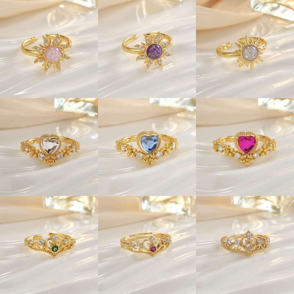 Amazon Shein Sun Heart Crown Geometric Design Light Luxury Fashion Ring Women's Jewelry E8e