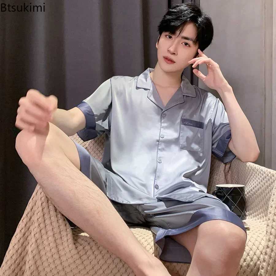 2025 Mens Pajama Sets Silk Satin Pajamas Turn-down Collar Sleepwear Short Sleeve Summer Nightwear Male 2 Pieces Sets Homewear W250717