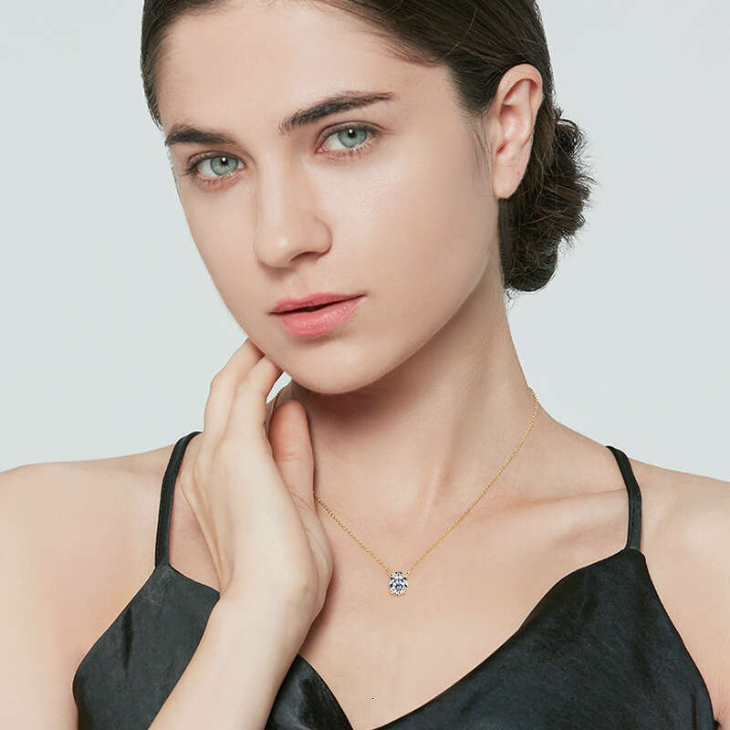 Light Pigeon Egg D Color Moissanite Necklace Niche Versatile Simple Sterling Sier Clavicle Chain 59C