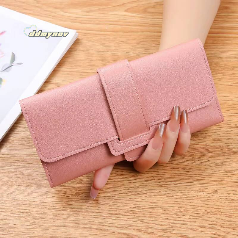 Elegant Womens Long Leather Trifold Clutch Credit Card Holder Ladies Cute Pink Wallet Purse with Zip Coin Pocket ddmynov