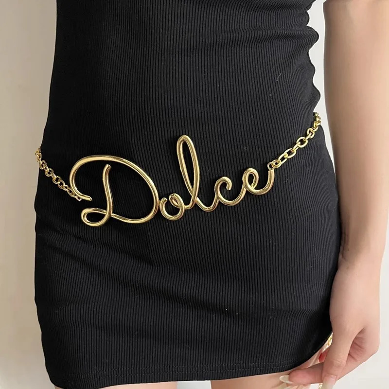 Small Fragrant Style Retro Letter Waist Chain Womens Dress Pants Decorative Metal Chain Belt 250716