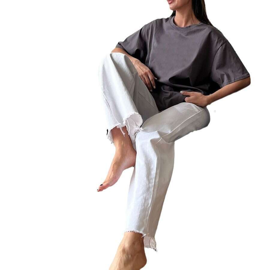 Spring/Summer New Solid Color Loose Fit Women's Short Sleeve Cotton T-Shirt Versatile Simple Top B5