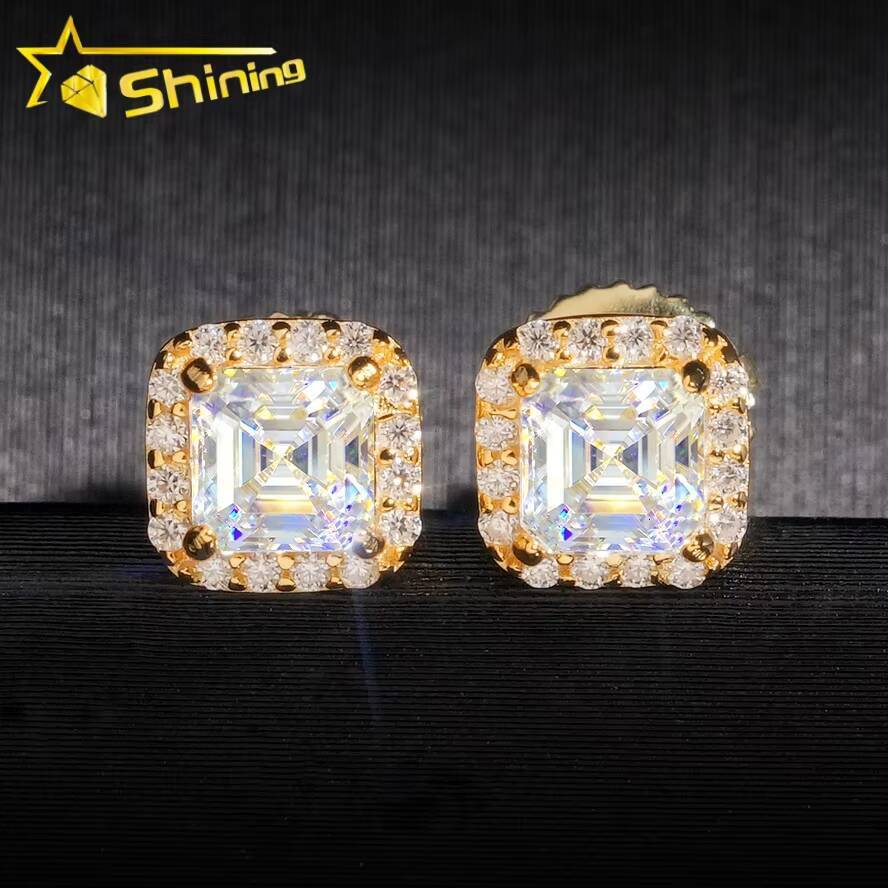 Wholesale Price Bulk Stud Earrings GRA Certified Square Asscher Moissanite Iced Out 925 Silver Fashion for Men Women Jewelry