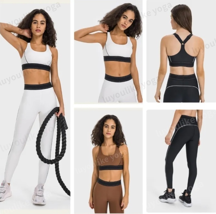 O10 Women Yoga Sports Bras Pants Suit Up Bra Adjustable Straps Medium Support Jogger Vest High-rise Boxer-Style Leggings Sweatpants Dance Pilates Fitness Suit