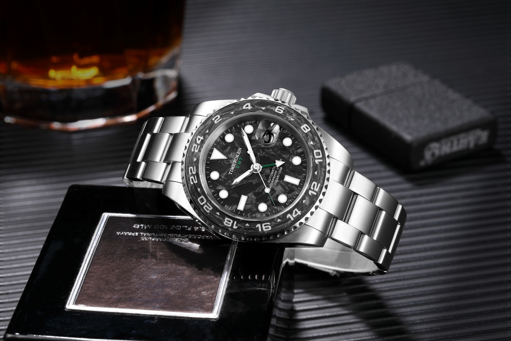 Time Token 2025 Mens Carbon Fiber Dive Watch with Auto-Matic Movement - 40mm Case Size & 100M Waterproof