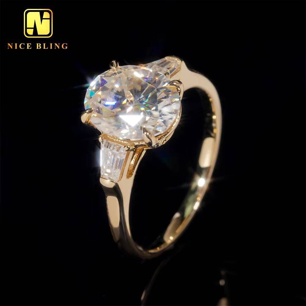 Fine Jewelry 14K Real Gold Diamond Wedding Rings Women Oval Cut Claw Setting VVS Moissanite Engagement Ring for Women