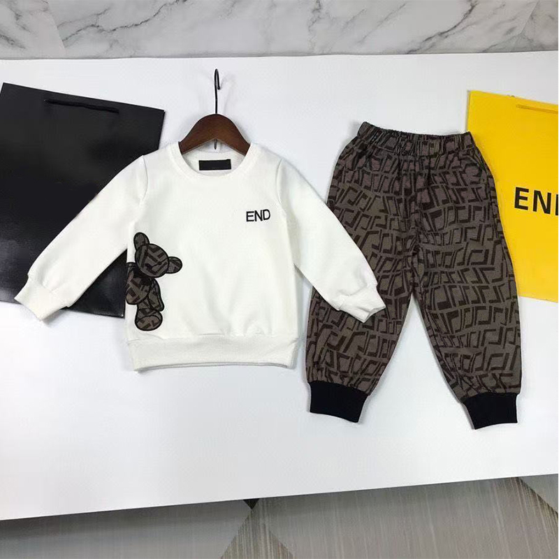 Children clothing designer autumn and winter standard length hoodie letter pants men and women set sports 2-piece set