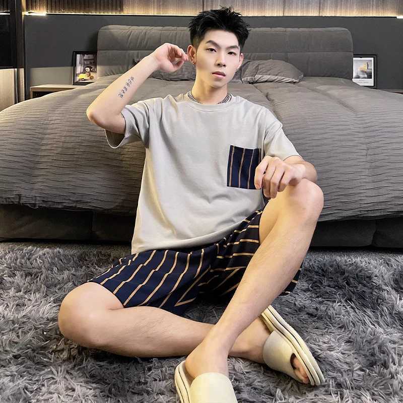 Men Cotton Pajamas Set Short Sleeve Shorts Plus Home Suit for Boys Casual Pajama Korean Loose Stylish Pajamas Summer New W250717