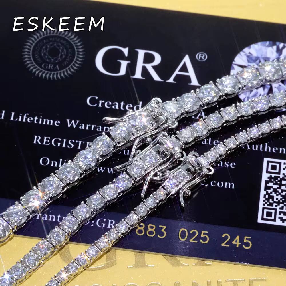 ESKEEM 925 Silver VVS D Color Moissanite 3/4/5/6mm Iced Out Shining Brilliant Tennis Necklace Pass Diamond Tester