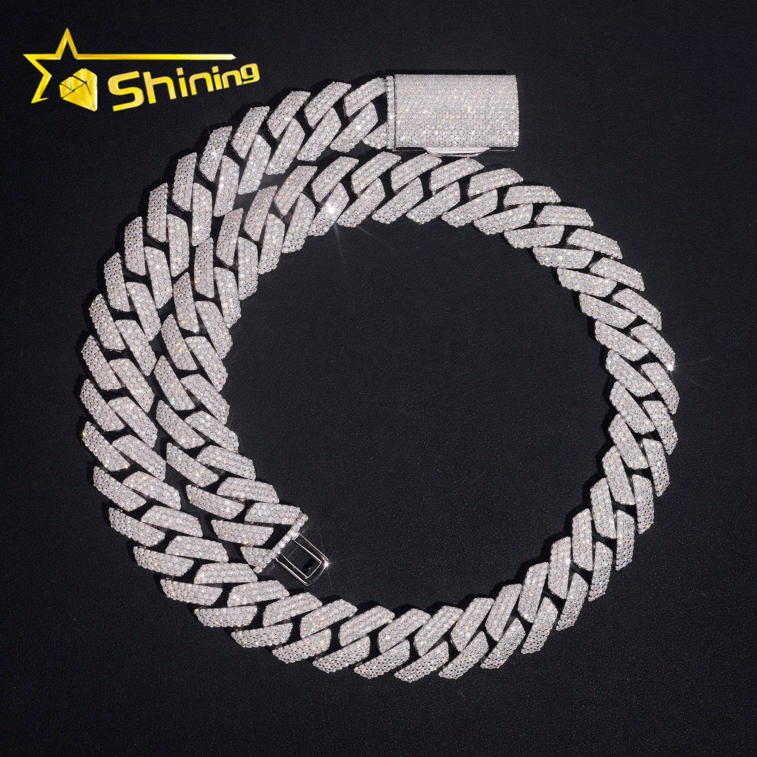 High-end Hip Hop Solid Heavy 20mm Width 3 Rows 925 Silver Iced Out Moissanite Diamond Cuban Link Chain