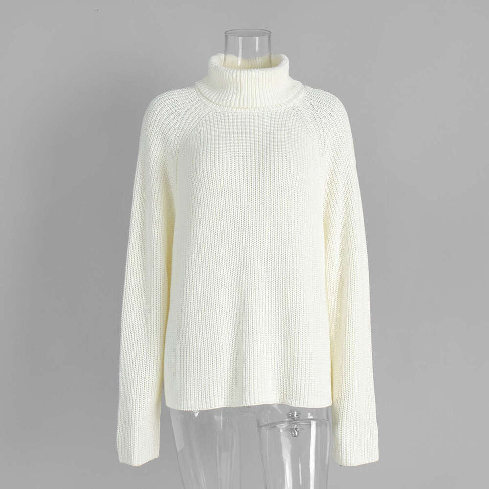 Turtleneck Warm Women Autumn Winter New White Pullover Sweater Loose Knitwear B5
