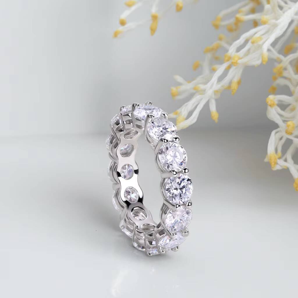 Full Moissanite Diamond Ring White Gold Plated Silver Ring 925 Sterling Sliver Women Wedding Engagement Jewelry