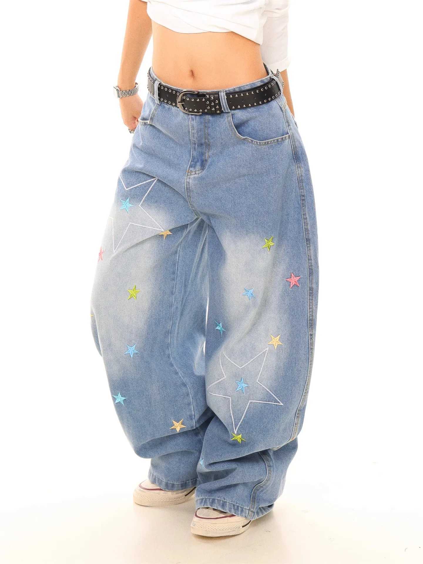 Fashion Star Printed Jeans 2025 Retro Denim Mopping Trousers Korean Style High Street Loose Hip Hop Wide-leg Jeans R250716
