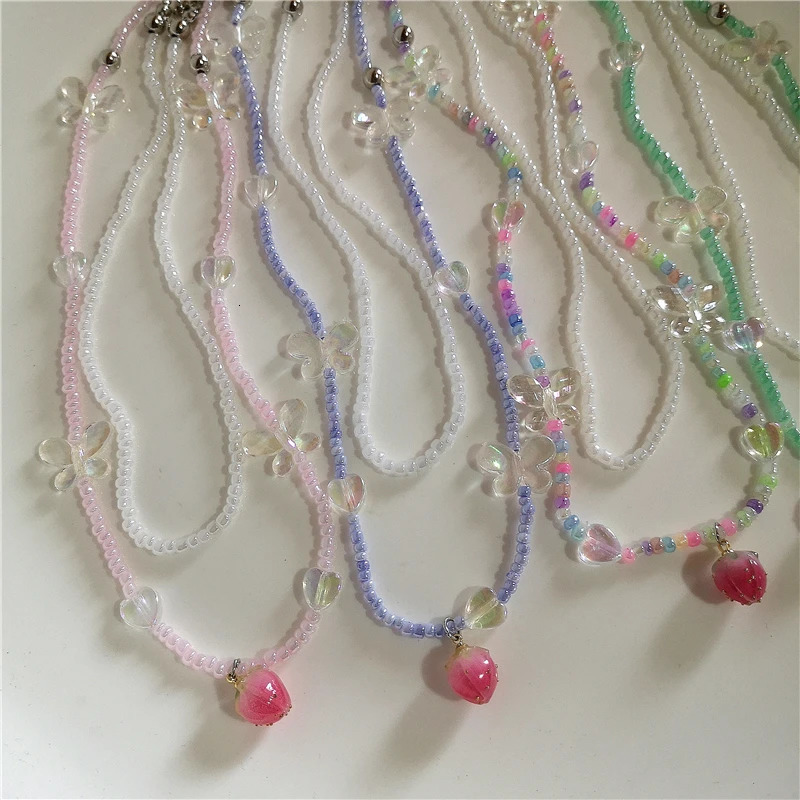 Summer Y2K Strawberry Pendant Necklace Set Choker for Women Children Jewelry Pearl Neck Clavicle Chain Accessories 250715
