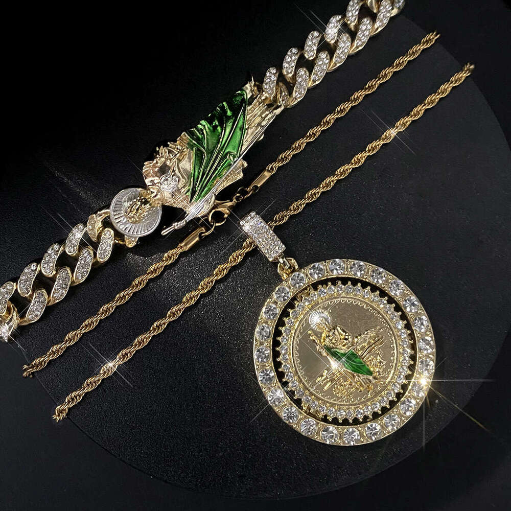 New St. Jude Necklace for Men and Women Fashion Alloy Rhinestone Pendant Exquisite Set