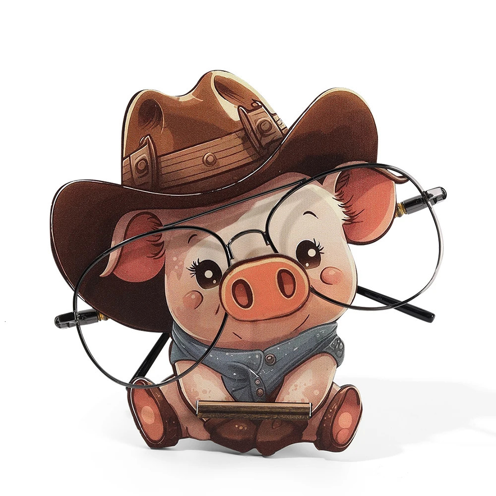 Cartoon Pig Glasses Frame Cute Animal Glasses Frame Sunglasses Display Stand Hand Carved Home Wooden Decoration 3D 250716
