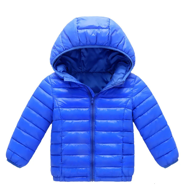 Childrens cotton jacket winter style plush thickened lightweight down jacket solid color hooded jacket for boys and girls 250716