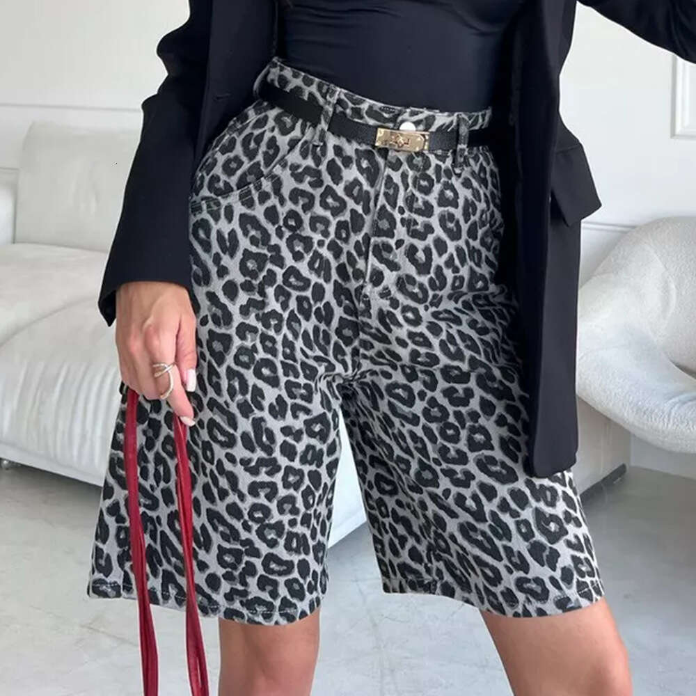 Summer New Leopard Print Cotton Shorts Loose Casual Straight Pants B5