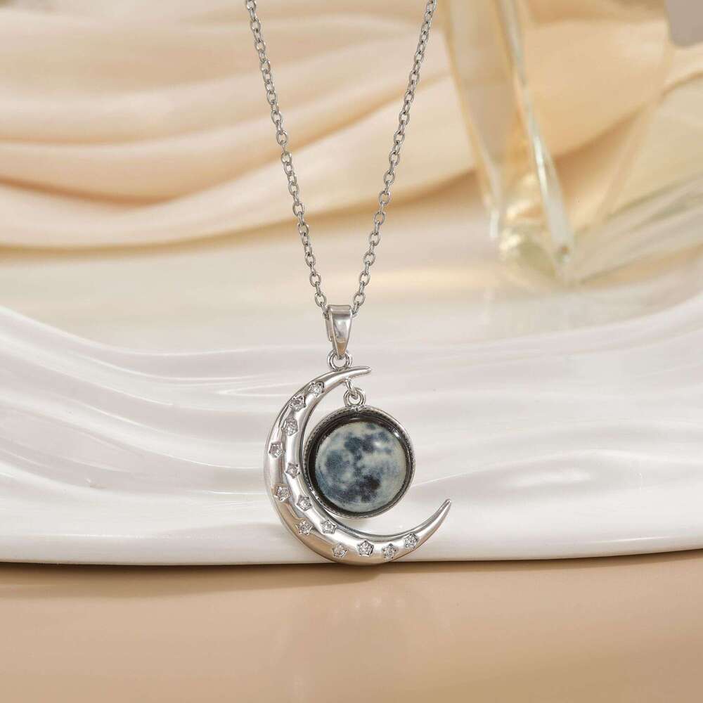Galaxy Starry Sky Moon Pendant For Women Versatile Fashion Trend Titanium Steel Collarbone Chain Necklace 145
