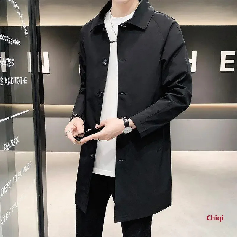 Mens Medium-length Casual Trench Jacket Overcoat Korean Style Trendy British Style Spring Autumn Arrival Thin Regular 250714