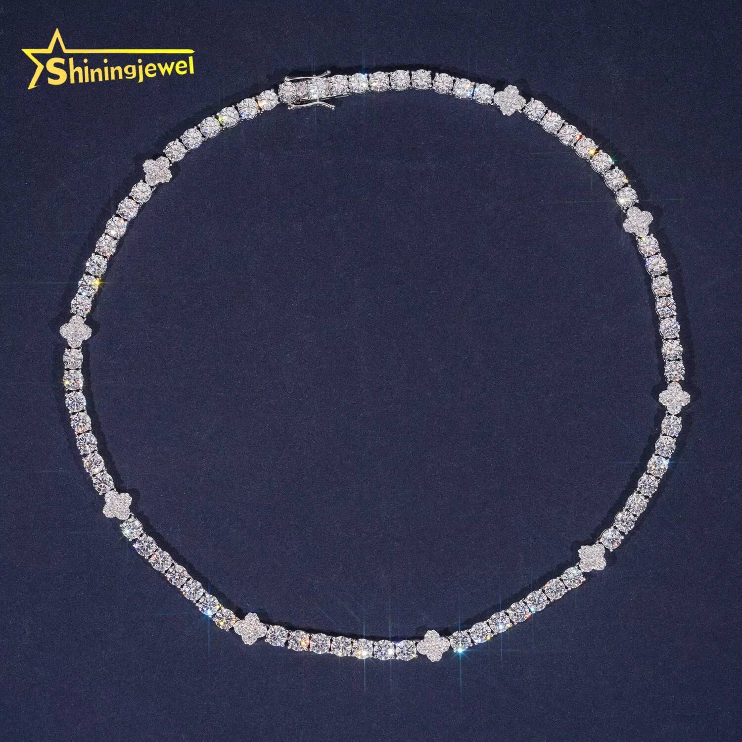 Fancy Design Clover Necklace 925 Sterling Silver VVS Moissanite Tennis Chain GRA Certificated Men Hip Hop Necklace