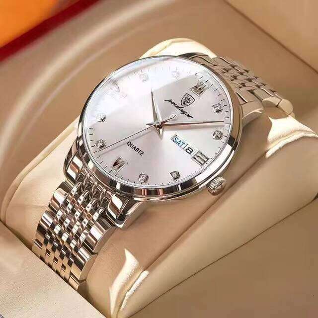 DHwatches Men's Waterproof Watch - 50M Stainless Steel Quartz with Day & Date, Luminous Hands, Business Style (Model 856)
