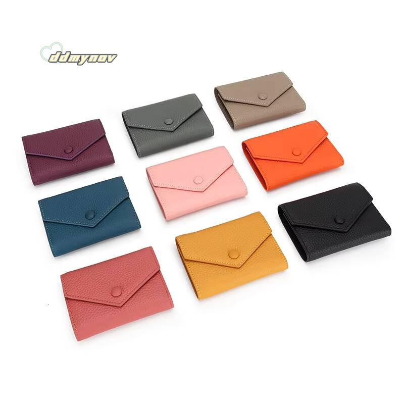 Free Custom Genuine Leather Womens Foldable Cowhide Short Fashion Envelope Triple Fold Purse Wallet ddmynov