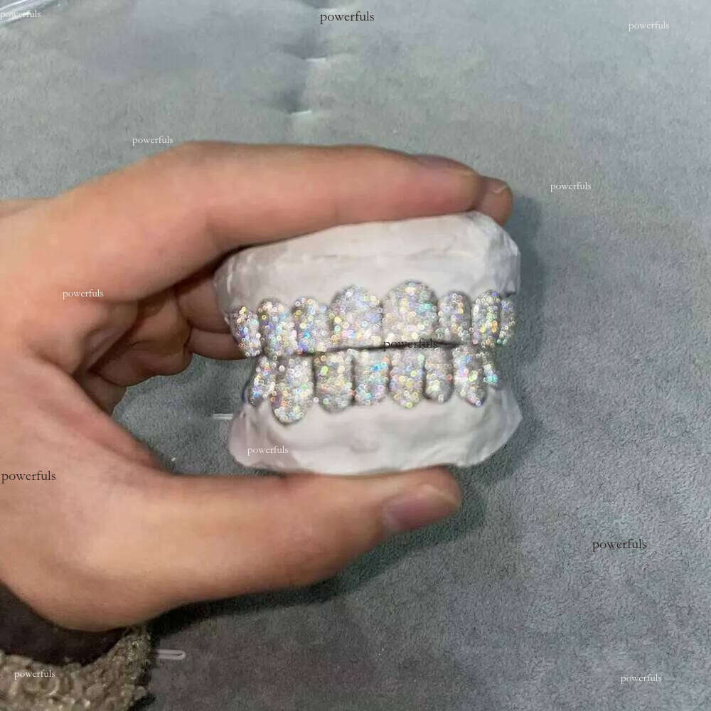 Custom Made Hip Hop Iced Out Sterling sier Jewelry Permanent Cut VVS Moissanite Dias Teeth Mouth Grillz