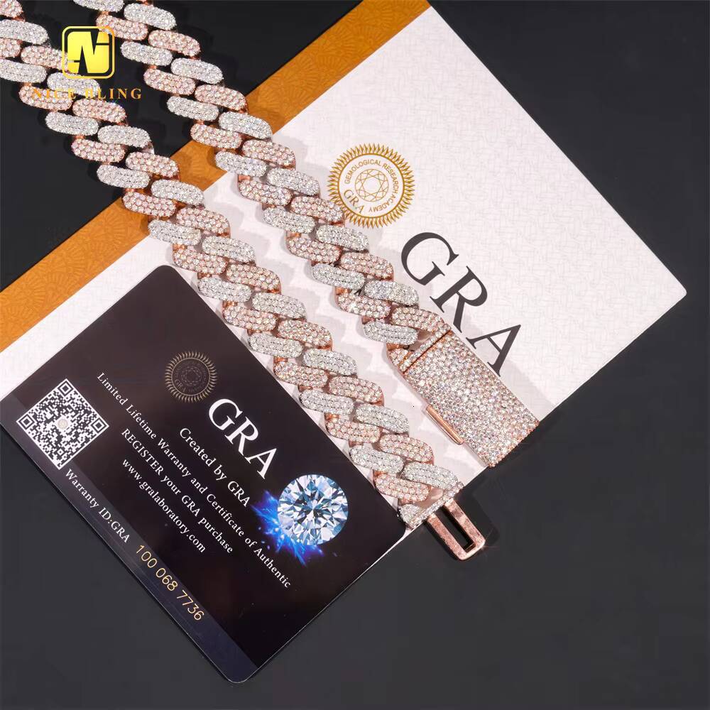 Hot Sale 925 Sterling Silver Iced Out 16MM 3 Rows Round Shape Moissanite Cuban Link Chain Men Hip Hop Jewelry Necklace