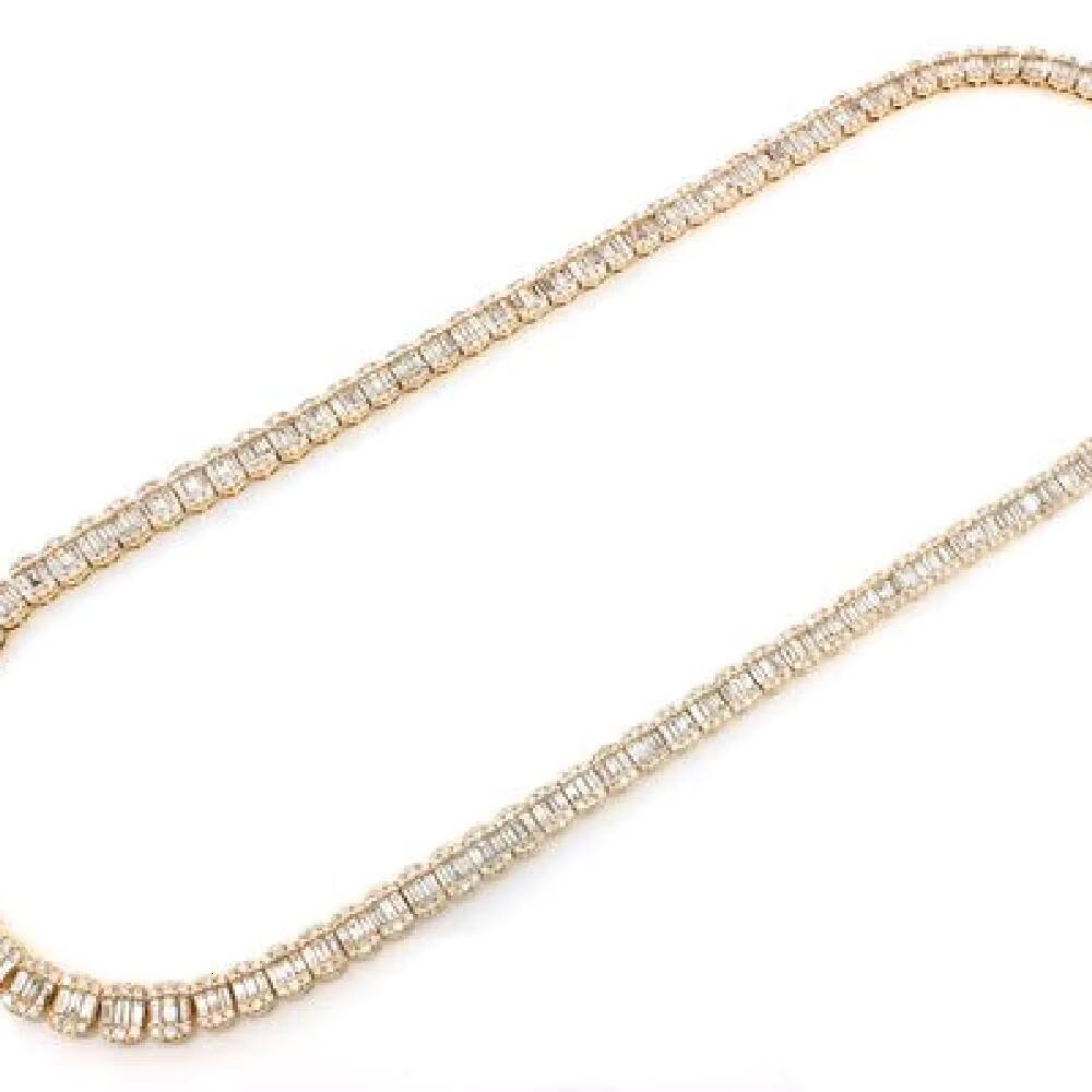 9MM Hip Hop Baguette Diamond Tennis Necklace Jewelry 925 Sterling Silver Baguette Moissanite Diamond Chain