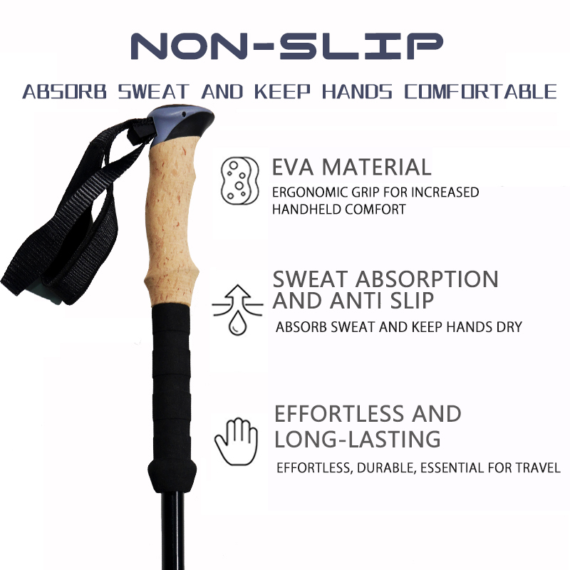 OKHEALING Aluminum Alloy Trekking Poles 3 Section Ultra-light Telescoping Walking Cane Portable Walking Stick with Handle for Off-road, Camping, Backp