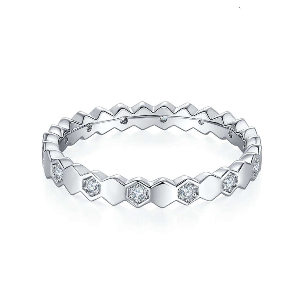 Ins Style Fashion Niche Honeycomb Women's Moissanite High-End Feel Pure Silver Non-Fading Ring 076