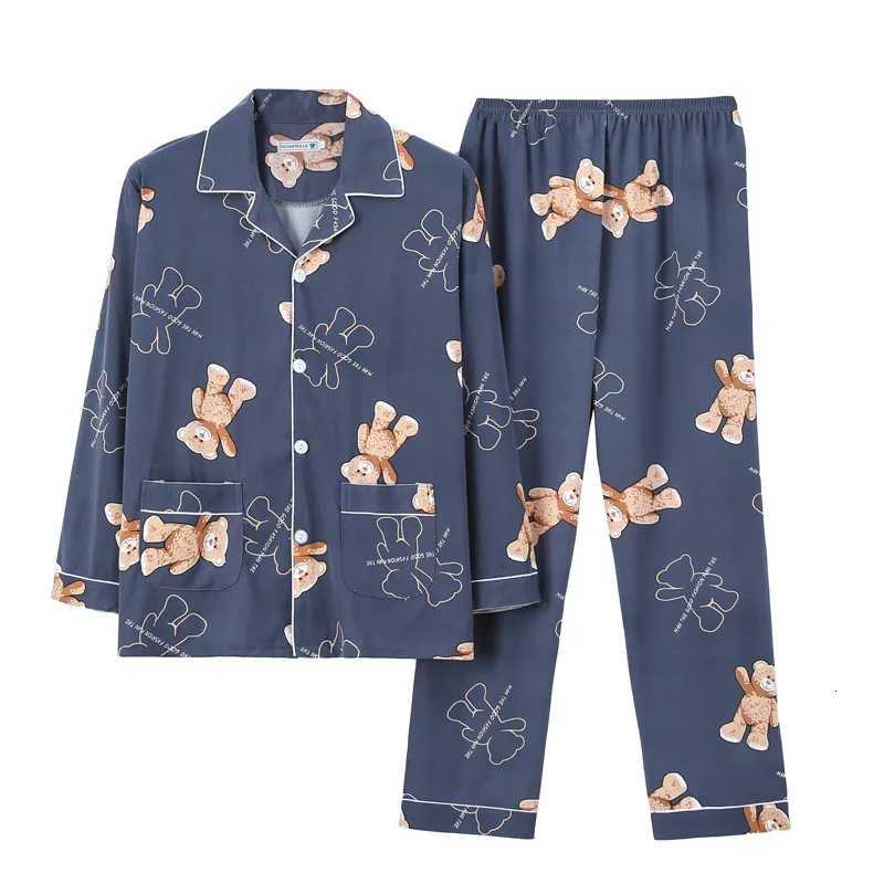 2 Piece Set Thickened Sleepwear Mens Spring Autumn and Winter Printed Long-Sleeved Cardigan Lapel Big Size Home Wear W250717