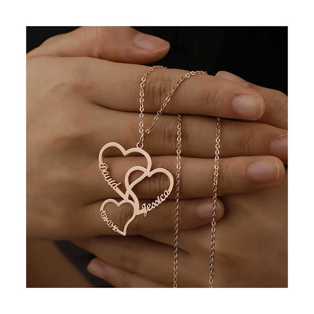 Personalized Heart Name Necklace Customized 2-5 Heart Name Pendant Family Necklace Stainless Steel Jewelry Mothers Day Gift XJ250717