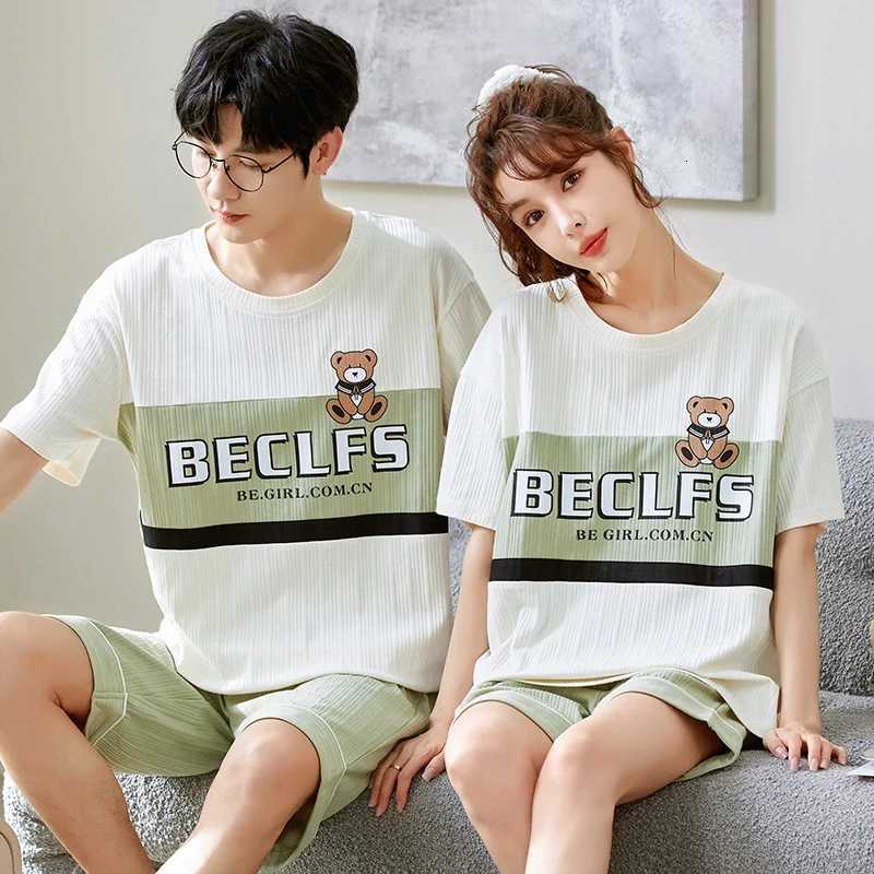 Korean Cotton Nightwear For Couples Soft Sleepwear Men and Women Sweet Pajamas Shorts Set Summer pajamas for men and women W250717