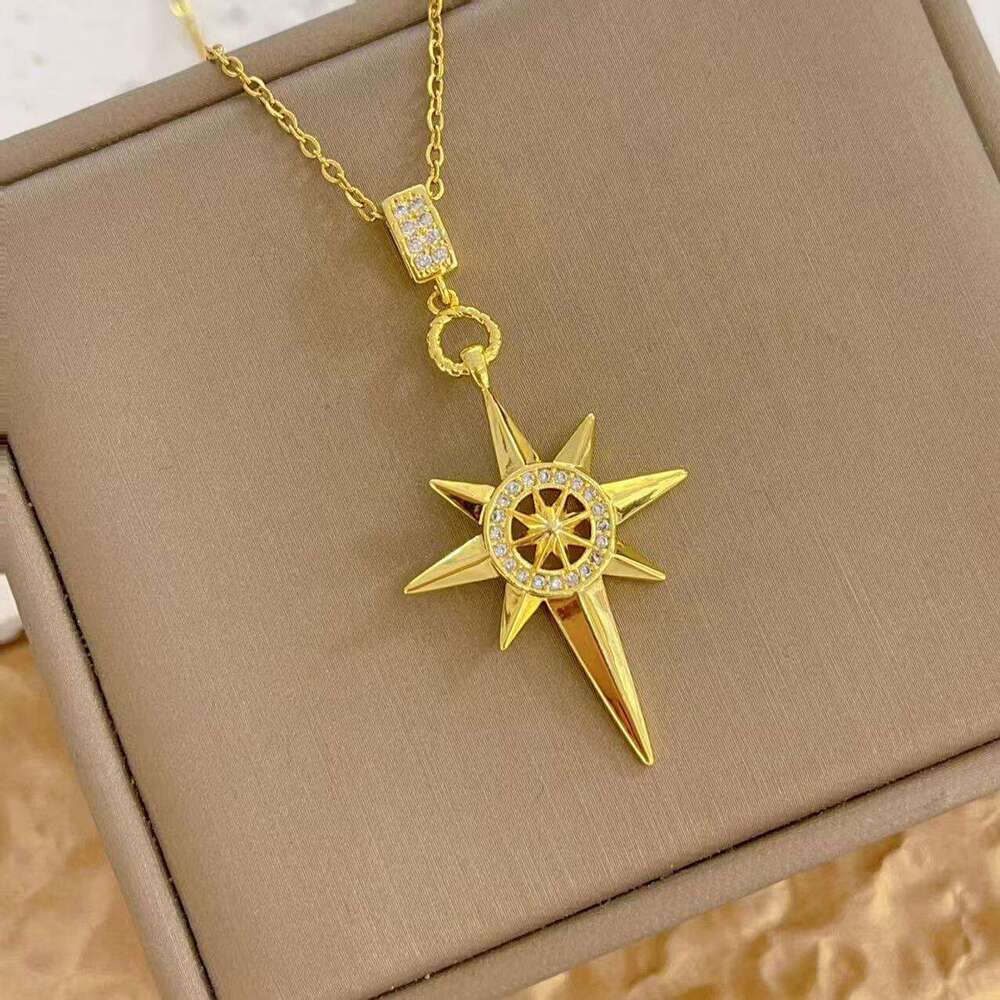 Polaris Titanium Steel Necklace For Women Fashionable High-End Micro-Inlaid Zircon Pendant Niche Design Internet Celebrity Collarbone Chain 5Ff