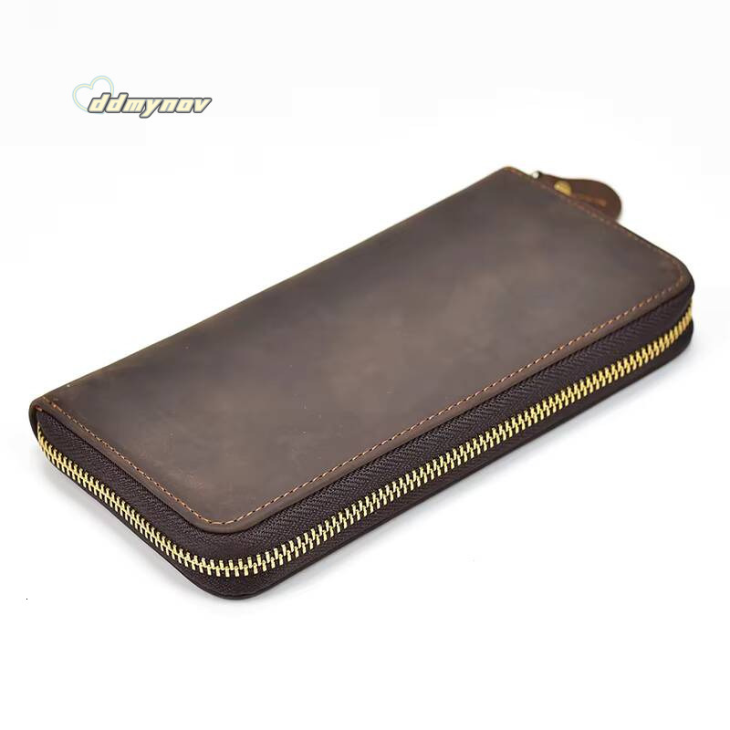 Retro Crazy Horse for Men Clutch Purse Double Zipper 24 Cards Clutches Vintage Woman Genuine Leather Long Wallet ddmynov