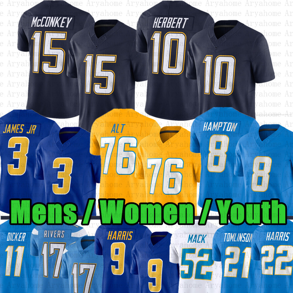 Ladd McConkey 10 Justin Herbert Joe Alt Football Jersey Omarion Hampton Derwin James Khalil Mack Najee Tre Harris LaDainian Tomlinson Tuli Tuipulotu Cameron Dicker