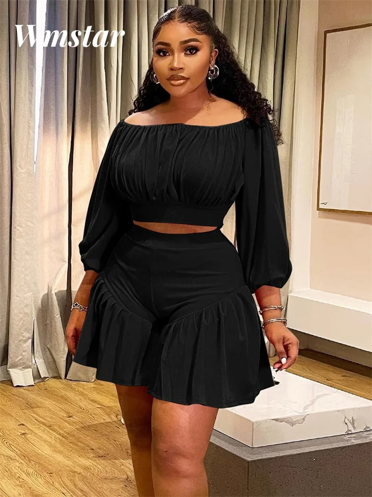 Wmstar Plus Size Shorts Sets Casual Off Shopulder Crop Top and Short Pants Two Piece Women Sport Outfits Wholesale Drop 250714