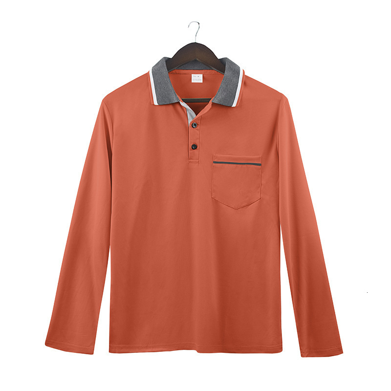 Spring and Autumn American Style Long Sleeve Men's Simple Luxury Turn-Down Collar Patchwork Real Pocket Polo Shirt