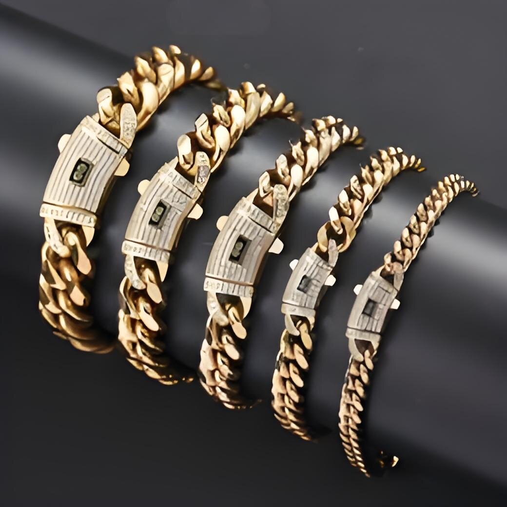 Stainless Steel Cuban Necklace 14k PVD gold plated Maimi k Chain Zircon Buckle Hiphop Bracelet Jewelry Set for Men Free shipping Free shipping